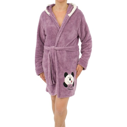 Γυναικεία fleece ρόμπα Cute Panda λιλά W25