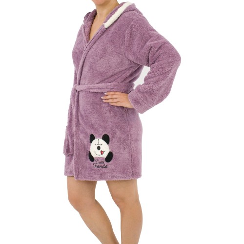 Γυναικεία fleece ρόμπα Cute Panda λιλά W25