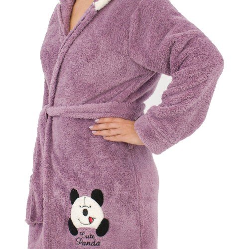 Γυναικεία fleece ρόμπα Cute Panda λιλά W25