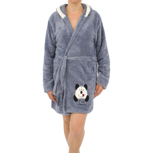 Γυναικεία fleece ρόμπα Cute Panda γκρι W25