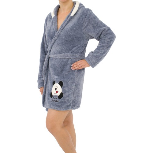 Γυναικεία fleece ρόμπα Cute Panda γκρι W25