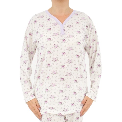 Γυναικεία Plus Size πυτζάμα floral εκρού-λιλά W25 