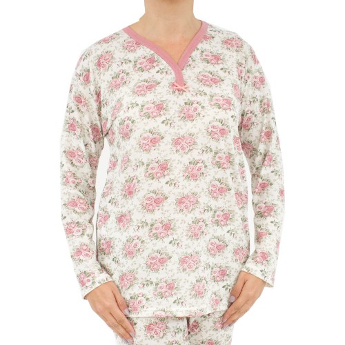 Γυναικεία Plus Size πυτζάμα wild roses εκρού- σάπιο μήλο W25 