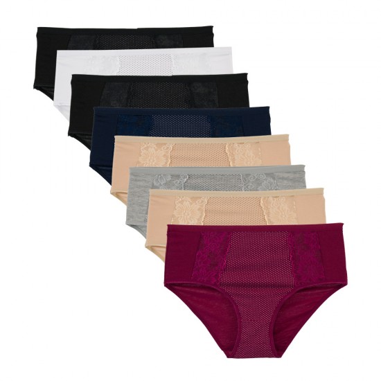 8 Pack βαμβακερά κλασικά ψηλόμεσα πουά σλιπ με δαντέλα multicolour