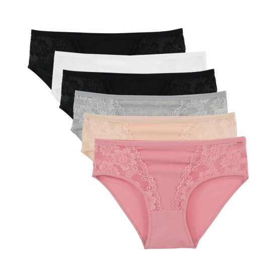 6 PACK Lace Elegance κλασικά ψηλόμεσα σλιπ multicolour