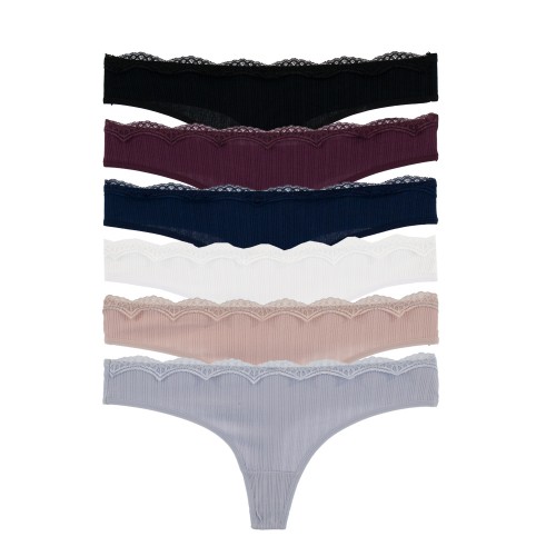 6 Pack Γυναικεία βαμβακερά String Lace Whisper multicolour