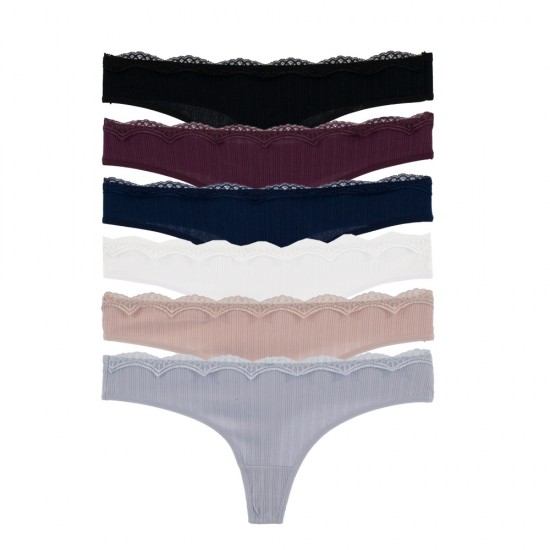 6 Pack Γυναικεία βαμβακερά String Lace Whisper multicolour