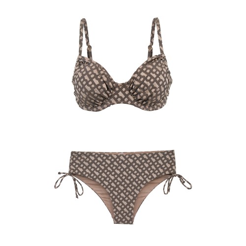 Γυναικείο μαγιό bikini με μπανέλα και ρυθμιζόμενα Cups geometric FlexFit μόκα 