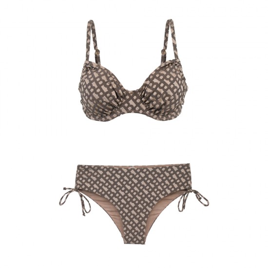 Γυναικείο μαγιό bikini με μπανέλα και ρυθμιζόμενα Cups geometric FlexFit μόκα 
