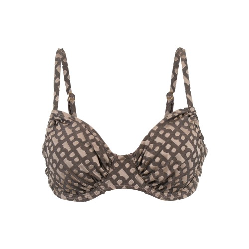 Γυναικείο μαγιό bikini με μπανέλα και ρυθμιζόμενα Cups geometric FlexFit μόκα 