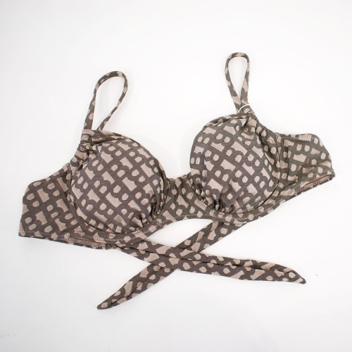 Γυναικείο μαγιό bikini με μπανέλα και ρυθμιζόμενα Cups geometric FlexFit μόκα 