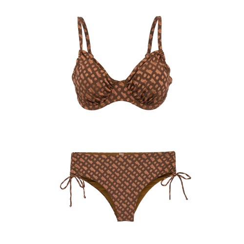 Γυναικείο μαγιό bikini με μπανέλα και ρυθμιζόμενα Cups geometric FlexFit καφέ