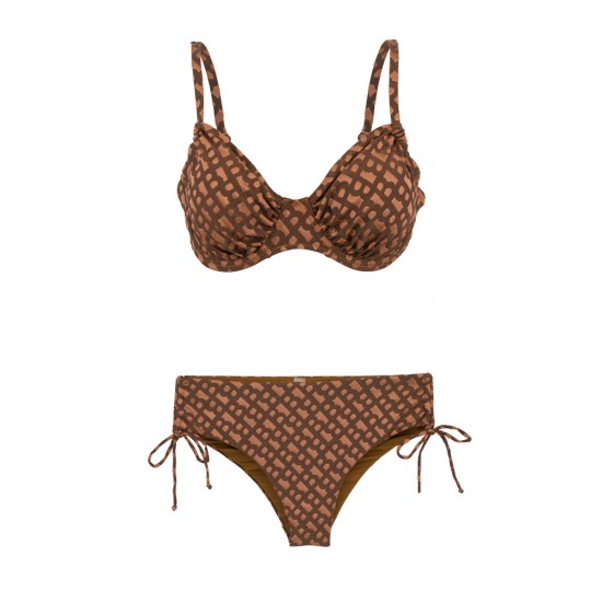 Γυναικείο μαγιό bikini με μπανέλα και ρυθμιζόμενα Cups geometric FlexFit καφέ