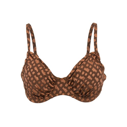 Γυναικείο μαγιό bikini με μπανέλα και ρυθμιζόμενα Cups geometric FlexFit καφέ