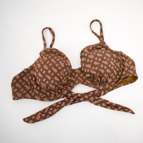 Γυναικείο μαγιό bikini με μπανέλα και ρυθμιζόμενα Cups geometric FlexFit καφέ