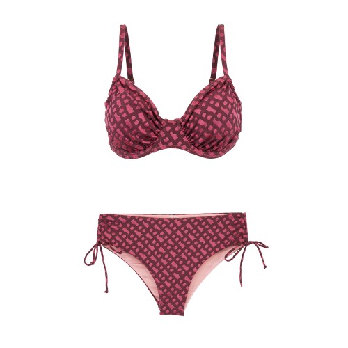 Γυναικείο μαγιό bikini με μπανέλα και ρυθμιζόμενα Cups geometric FlexFit μπορντό