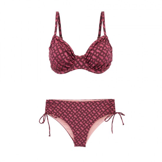 Γυναικείο μαγιό bikini με μπανέλα και ρυθμιζόμενα Cups geometric FlexFit μπορντό