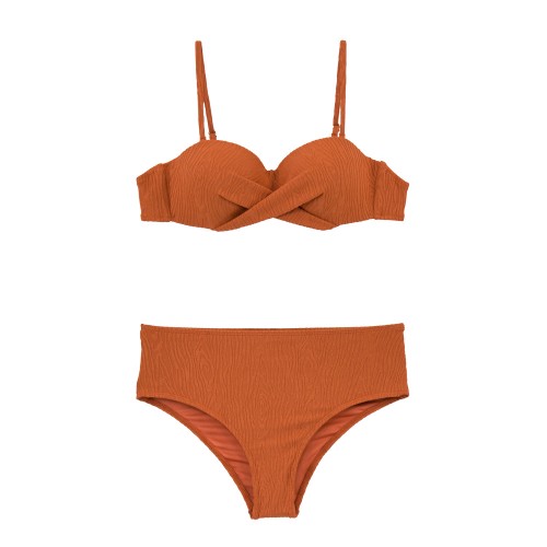 Γυναικείο μαγιό στράπλες Push-Up με μπανέλα Wood Texture Taba