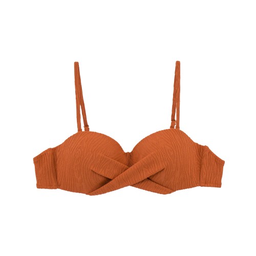 Γυναικείο μαγιό στράπλες Push-Up με μπανέλα Wood Texture Taba