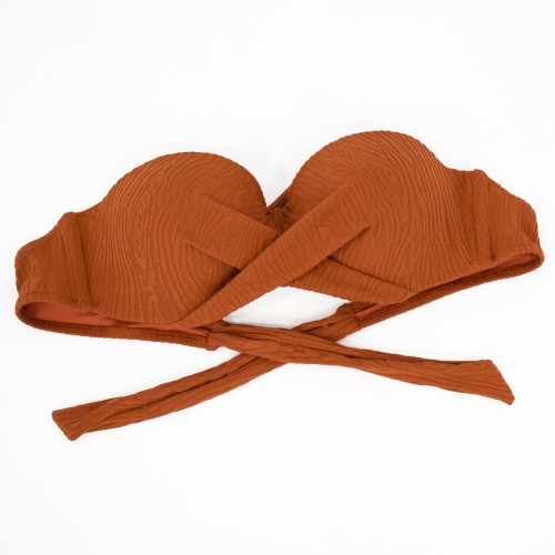Γυναικείο μαγιό στράπλες Push-Up με μπανέλα Wood Texture Taba