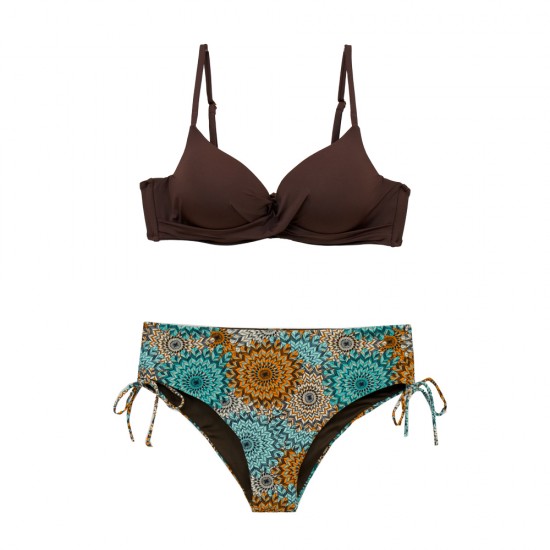 Γυναικείο μαγιό bikini Push Up με μπανέλα Mandala καφέ