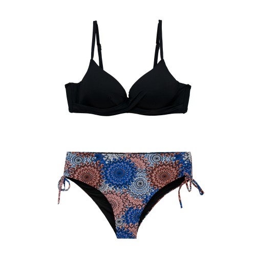 Γυναικείο μαγιό bikini Push Up με μπανέλα Mandala μαύρο 
