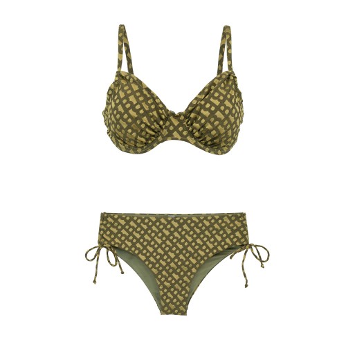 Γυναικείο μαγιό bikini με μπανέλα και ρυθμιζόμενα Cups geometric FlexFit χακί 
