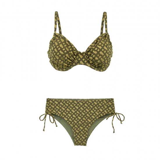 Γυναικείο μαγιό bikini με μπανέλα και ρυθμιζόμενα Cups geometric FlexFit χακί 