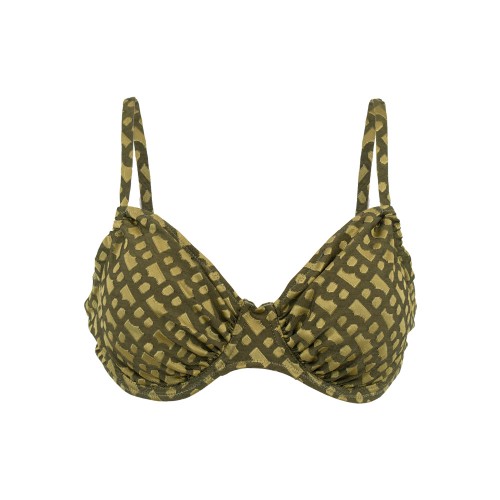 Γυναικείο μαγιό bikini με μπανέλα και ρυθμιζόμενα Cups geometric FlexFit χακί 