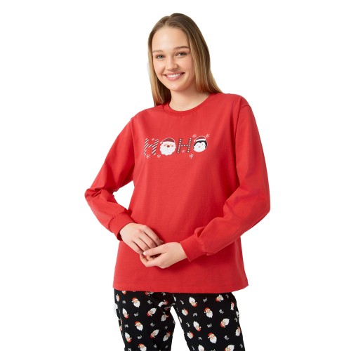 Γυναικεία πυτζάμα MINERVA X-Mas HoHo Unisex κόκκινη