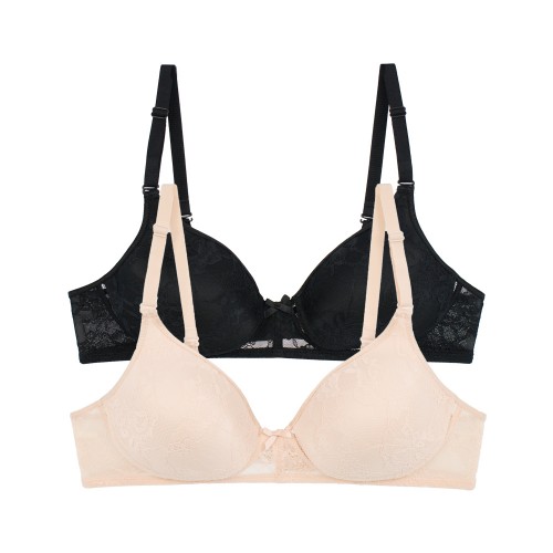2 Pack Lace Comfort Σουτιέν B Cup χωρίς Μπανέλα Μαύρο-Mπεζ