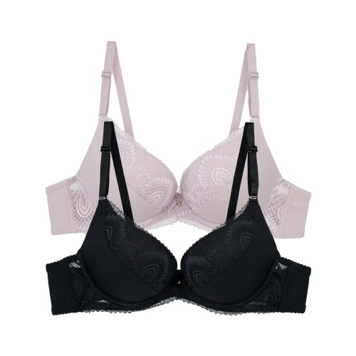 2 Pack New Romance σουτιέν B Cup με μπανέλα μαύρο- σάπιο μήλο