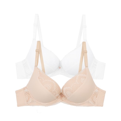 2 Pack New Romance σουτιέν B Cup με μπανέλα Μπεζ - Λευκό
