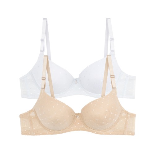 2 Pack Luxe Linear Push Up σουτιέν B Cup με μπανέλα Μπεζ - Λευκό