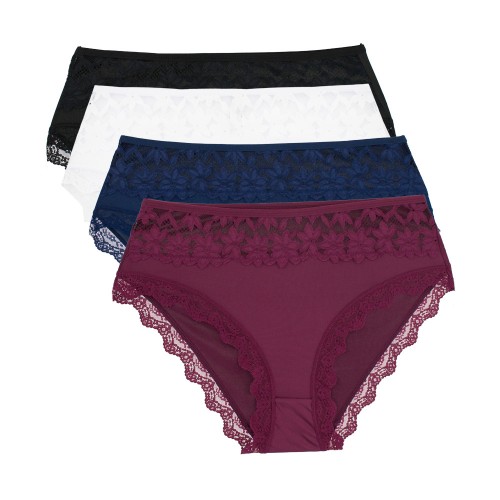 4 PACK Plus Size Lace Glam κλασικά ψηλόμεσα σλιπ multicolour