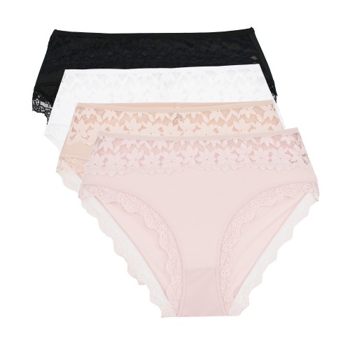 4 PACK Plus Size Lace Glam κλασικά ψηλόμεσα σλιπ multicolour