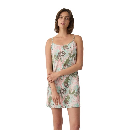 Minerva Γυναικείο βαμβακερό τιραντέ νυχτικό Tropical χακί 