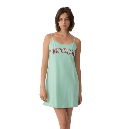 Minerva Γυναικείο βαμβακερό τιραντέ νυχτικό Tropical μέντα