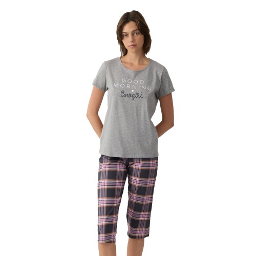 Minerva Γυναικείο βαμβακερό καλοκαιρινό κάπρι σετ Rodeo Girl γκρι