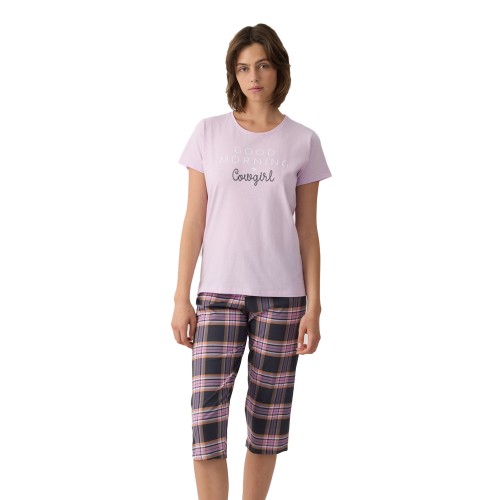 Minerva Γυναικείο βαμβακερό καλοκαιρινό κάπρι σετ Rodeo Girl λιλά