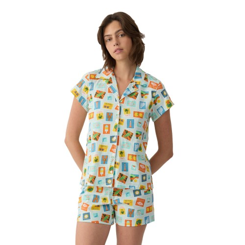 Minerva Γυναικείο βαμβακερό καλοκαιρινό σετ Carte Postale