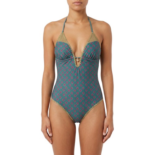 Γυναικείο oλόσωμο μαγιό boho-chic πετρόλ