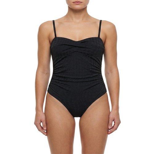 Γυναικείο oλόσωμο μαγιό στράπλες pied-de-poule μαύρο