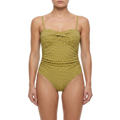 Γυναικείο oλόσωμο μαγιό στράπλες pied-de-poule πράσινο