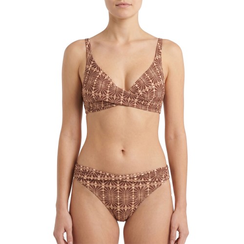 Γυναικείο μαγιό bikini χωρίς μπανέλα ντραπέ καφέ 