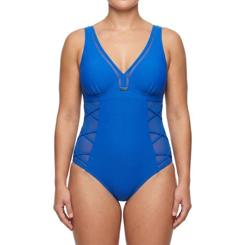 Γυναικείο ολόσωμο μαγιό με διαφάνεια μπλε