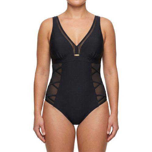 Γυναικείο ολόσωμο μαγιό με διαφάνεια μαύρο 