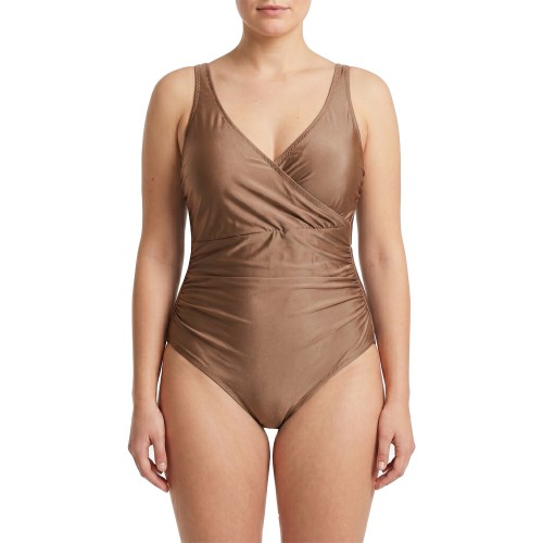 Γυναικείο ολόσωμο μαγιό metallic κρουαζέ καφέ 