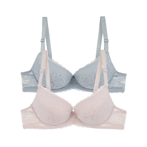 2 Pack Lace Essentials Σουτιέν C Cup με Μπανέλα Γαλάζιο-Πούδρα