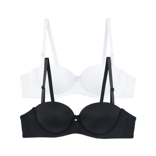 2 Pack Σουτιέν Στράπλες Push up με μπανέλα B Cup Μαύρο-Λευκό 